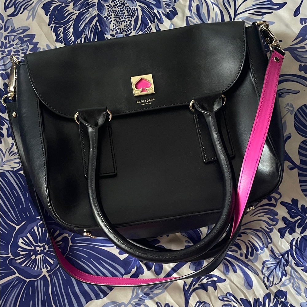 {Kate Spade} Black Satchel with Pink Strap